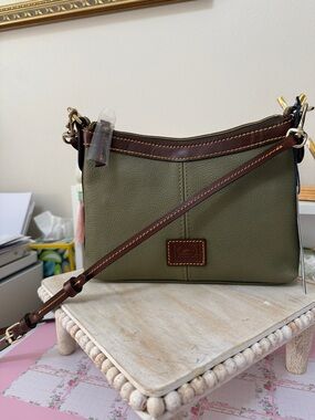 Dooney&Bourke Leather Crossbody Bag in Olive Green with Brown Trim